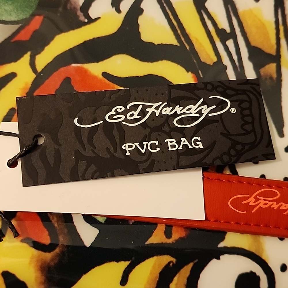 Ed Hardy Red Clear Tote Bag & Pouch NWT $160 MSRP - Picture 4 of 8
